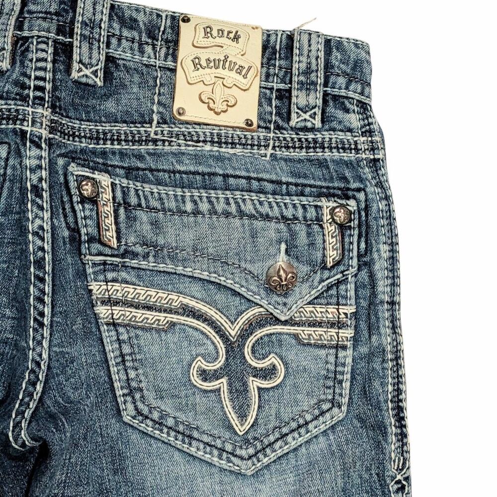 ROCK REVIVAL Faro Straight Fit Jeans Men's 32 Light Blue Acid Wash Flap Pockets - Picture 4 of 7
